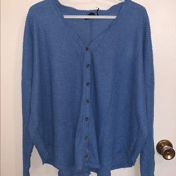 cozy blue waffle cardigan - Picture 2 of 2